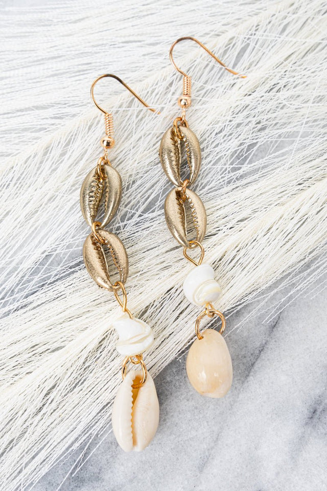 Viola Ocean Reef Cowrie Shell Goldtone Drop Earrings - Wholesale Accessory Market