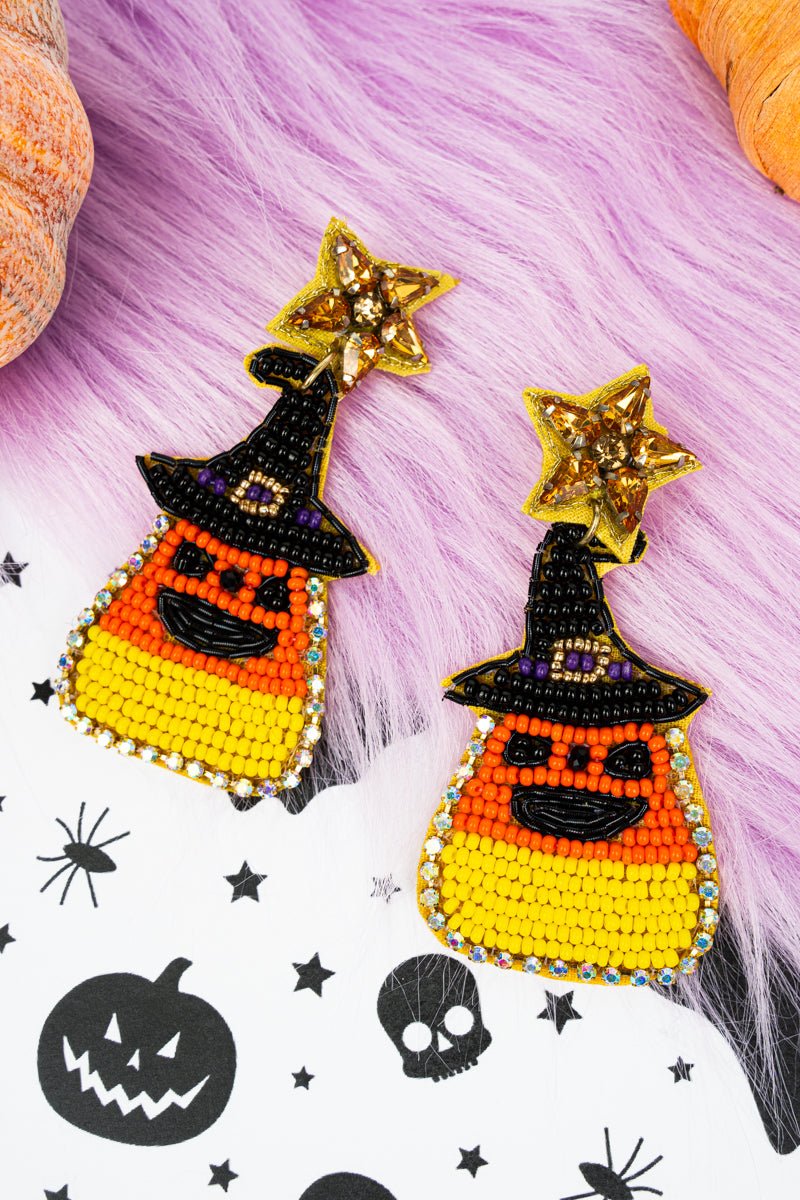 Viola Witchy Candy Corn Seed Bead Earrings - Wholesale Accessory Market