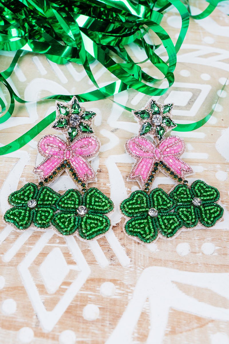 Viola Green Clover Crush Seed Bead Earrings - Wholesale Accessory Market