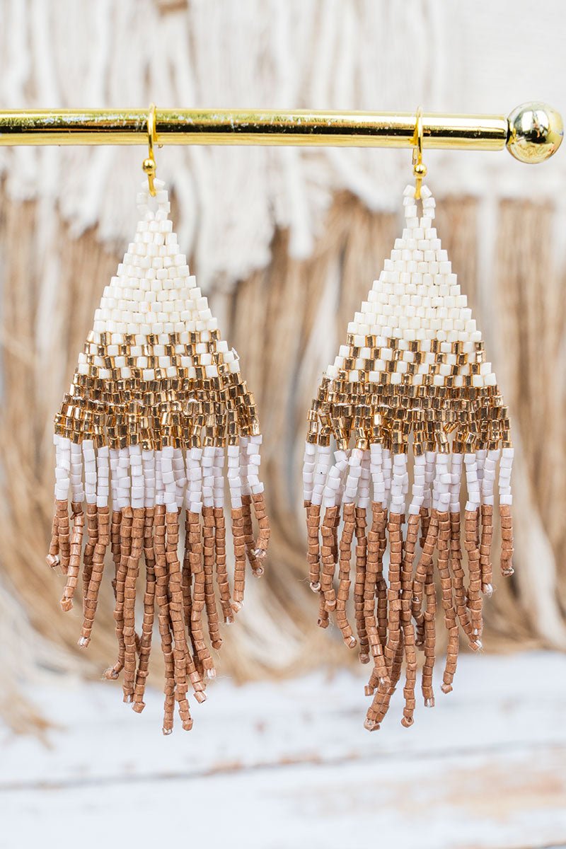 Viola Halimond Hill Brown Multi Seed Bead Fringe Earrings - Wholesale Accessory Market