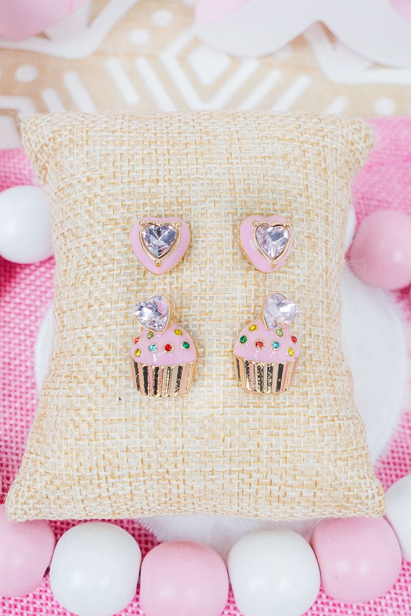 Pink Sweet on You Earrings 2 Pair Set - Wholesale Accessory Market