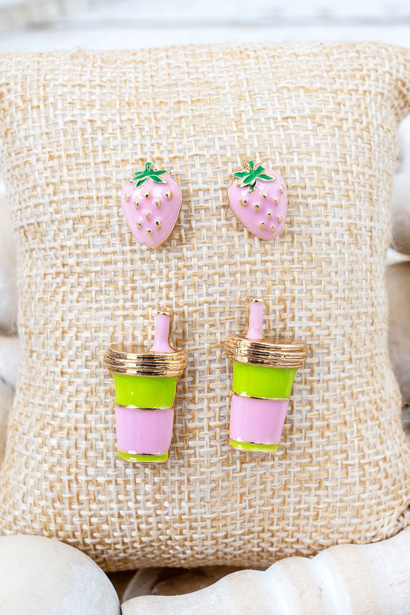 Pink Berry Sweet Things Earrings 2 Pair Set - Wholesale Accessory Market