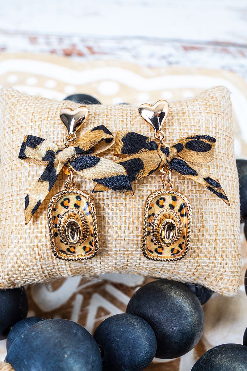 Shiny Luxe Lila Leopard Cowgirl Hat Goldtone Earrings - Wholesale Accessory Market