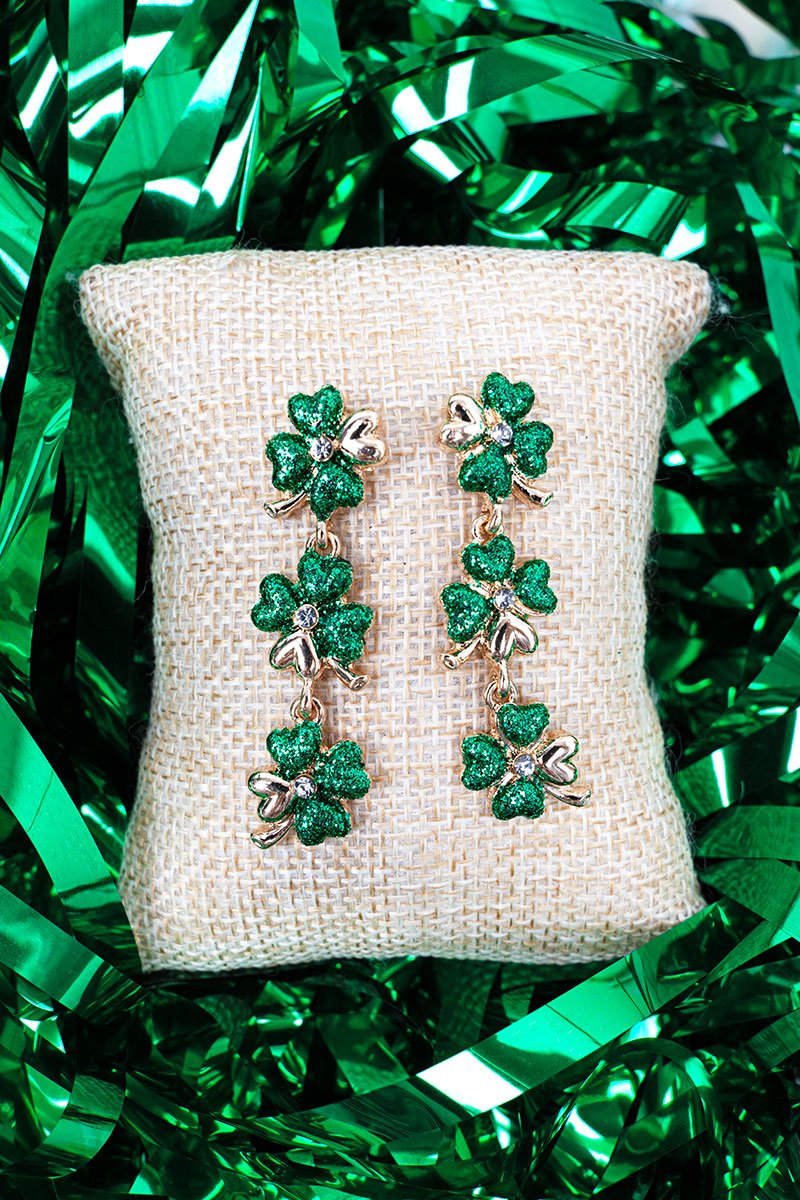 Shiny Luxe Irish Heart & Soul Green & Goldtone Earrings - Wholesale Accessory Market