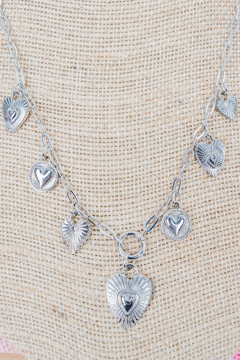 Viola Silvertone Heartlines Charm Necklace - Wholesale Accessory Market