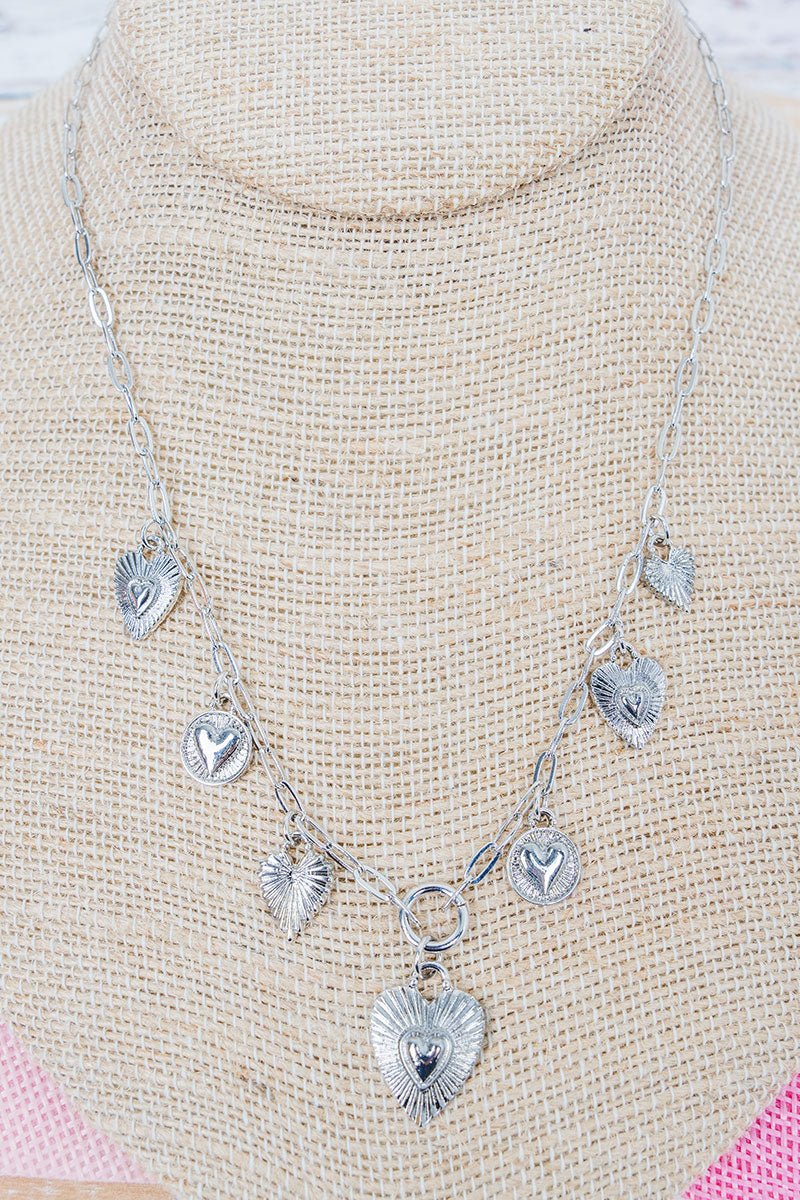 Viola Silvertone Heartlines Charm Necklace - Wholesale Accessory Market