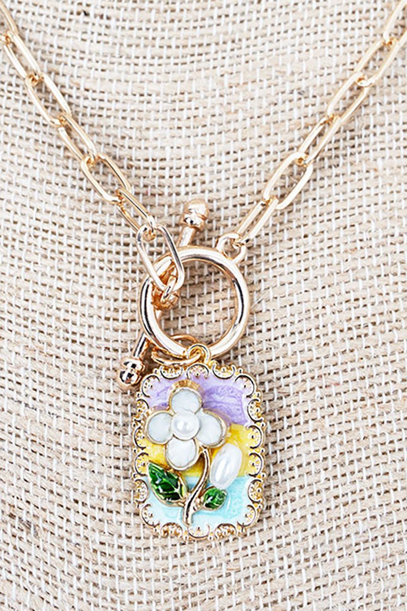Shiny Luxe Sweet Botanica Goldtone Toggle Necklace - Wholesale Accessory Market