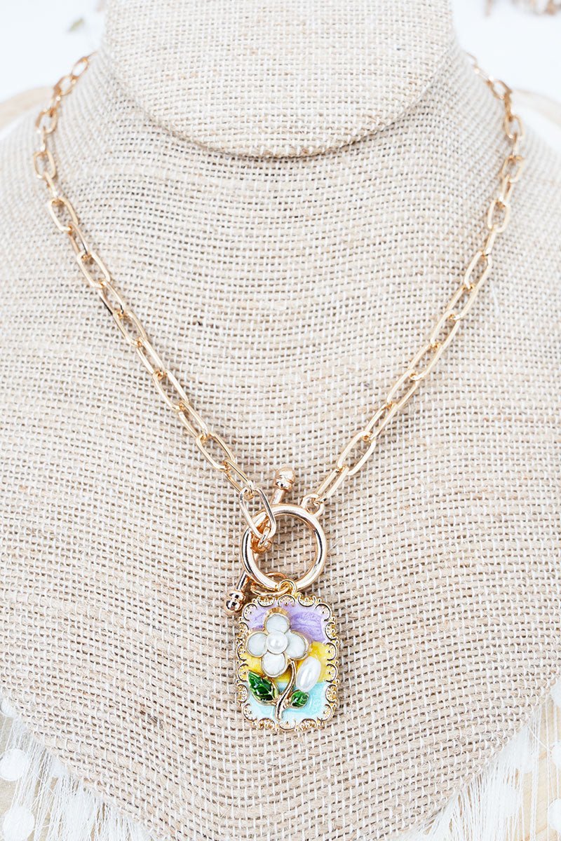 Shiny Luxe Sweet Botanica Goldtone Toggle Necklace - Wholesale Accessory Market