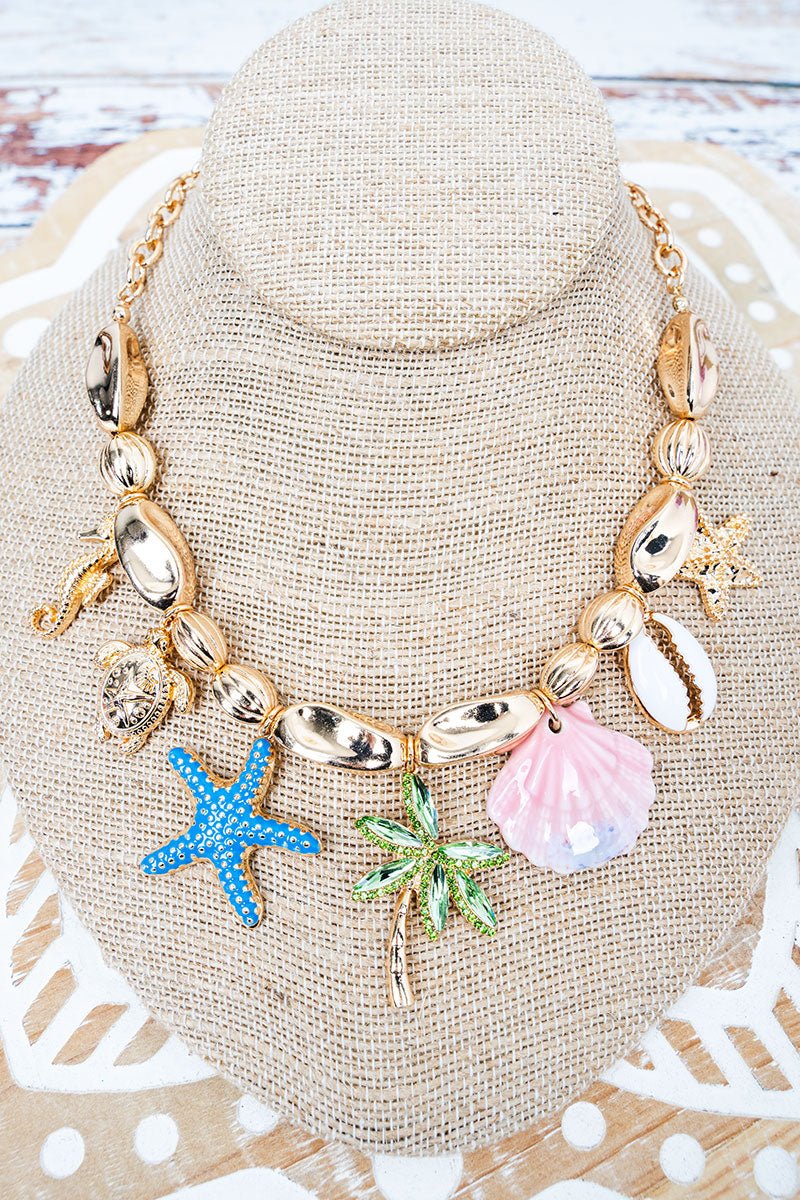 Shiny Luxe Island Dreams Goldtone Charm Necklace - Wholesale Accessory Market