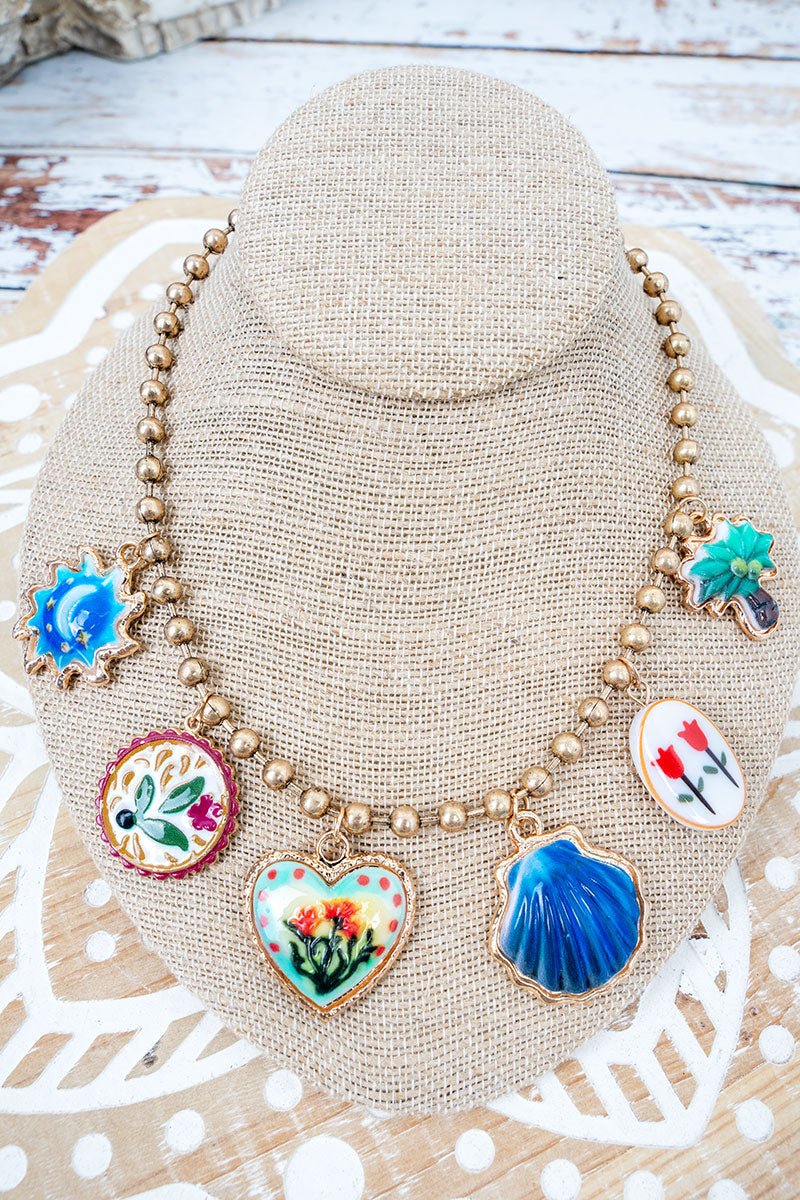 Shiny Luxe Treasured Moments Goldtone Charm Necklace - Wholesale Accessory Market