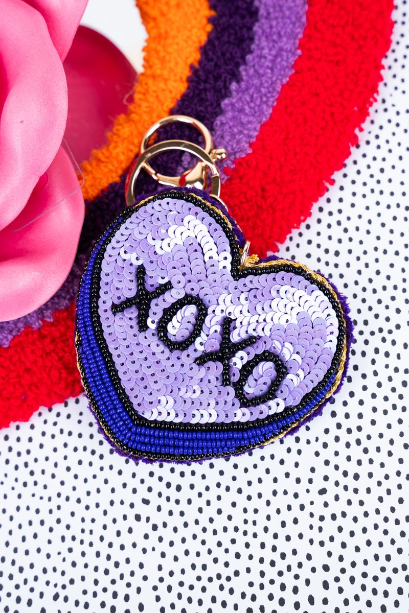Viola XOXO Purple Sequin Keychain - Wholesale Accessory Market