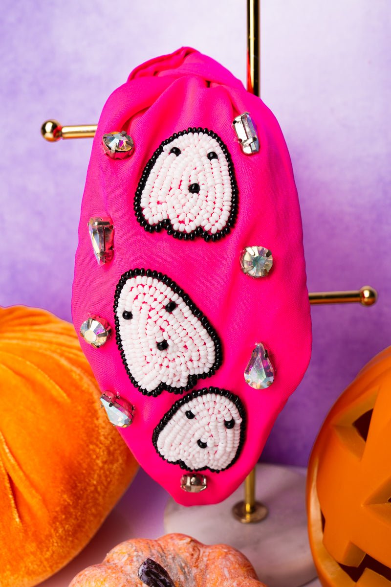 Viola Ghost Seed Bead Fuchsia Knotted Headband - Wholesale Accessory Market