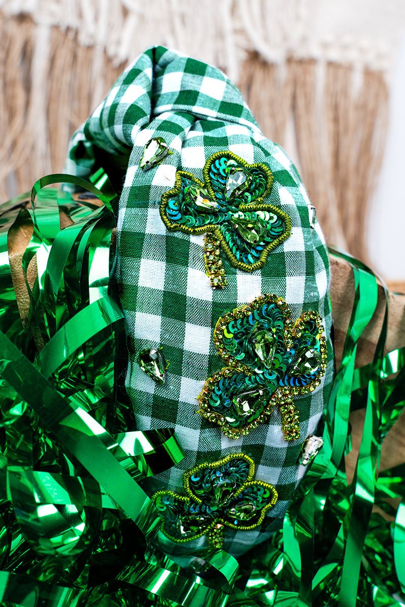 Viola Shamrock Shine Green Check Knotted Headband - Wholesale Accessory Market