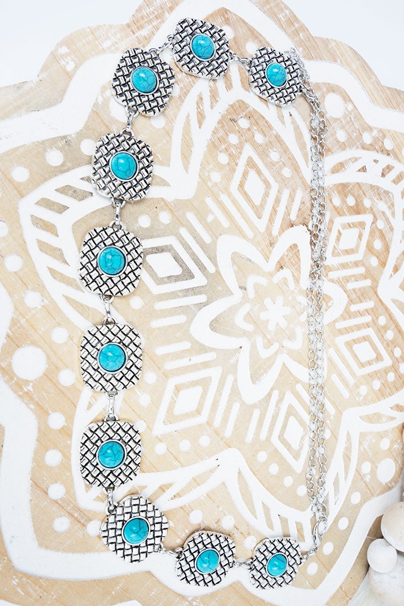 Turquoise Moon Over Mesa Silvertone Belt - Wholesale Accessory Market