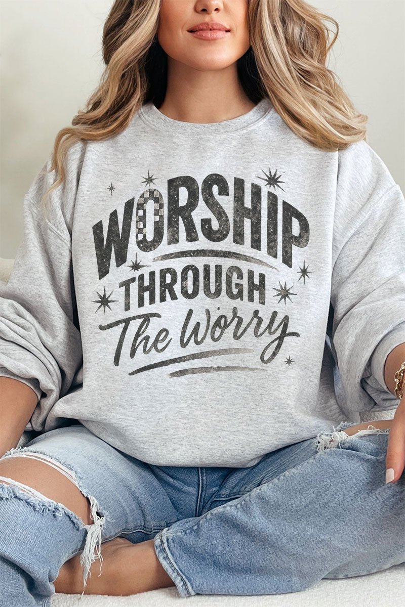 Black Worship Through The Worry Heavy Blend Crew Sweatshirt - Wholesale Accessory Market