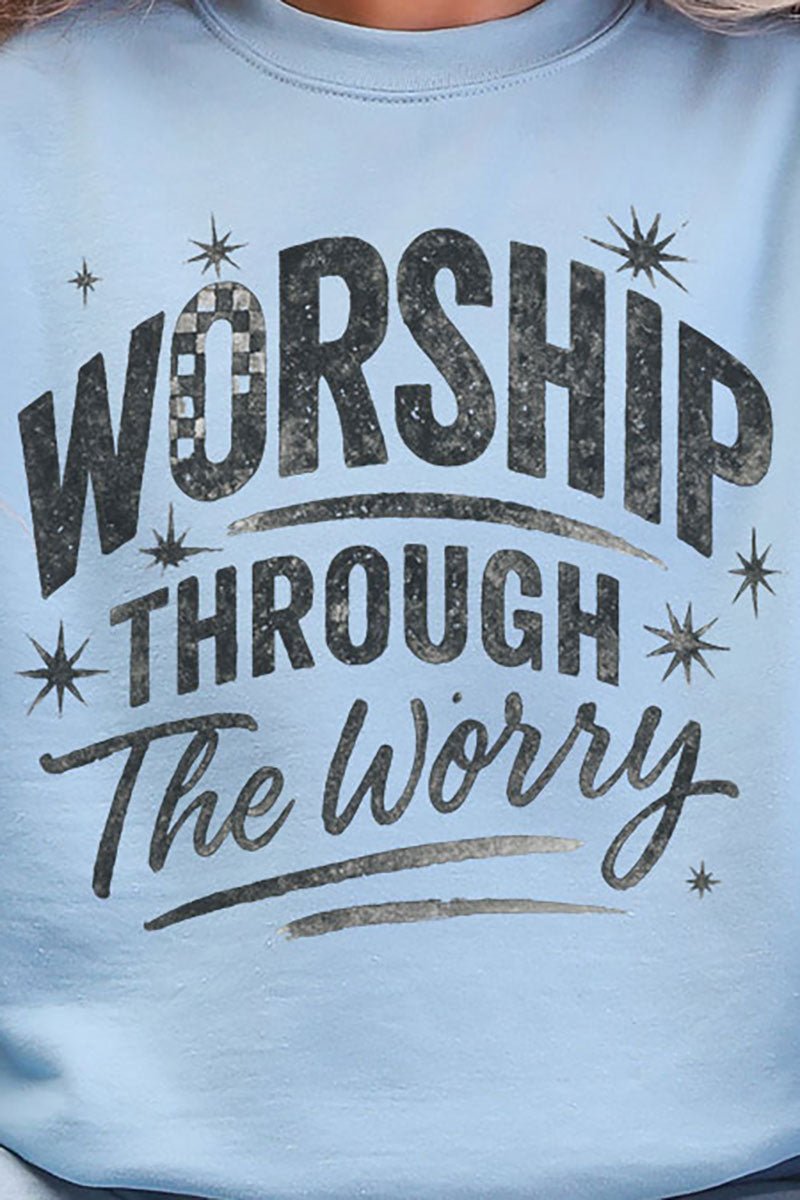 Black Worship Through The Worry Heavy Blend Crew Sweatshirt - Wholesale Accessory Market