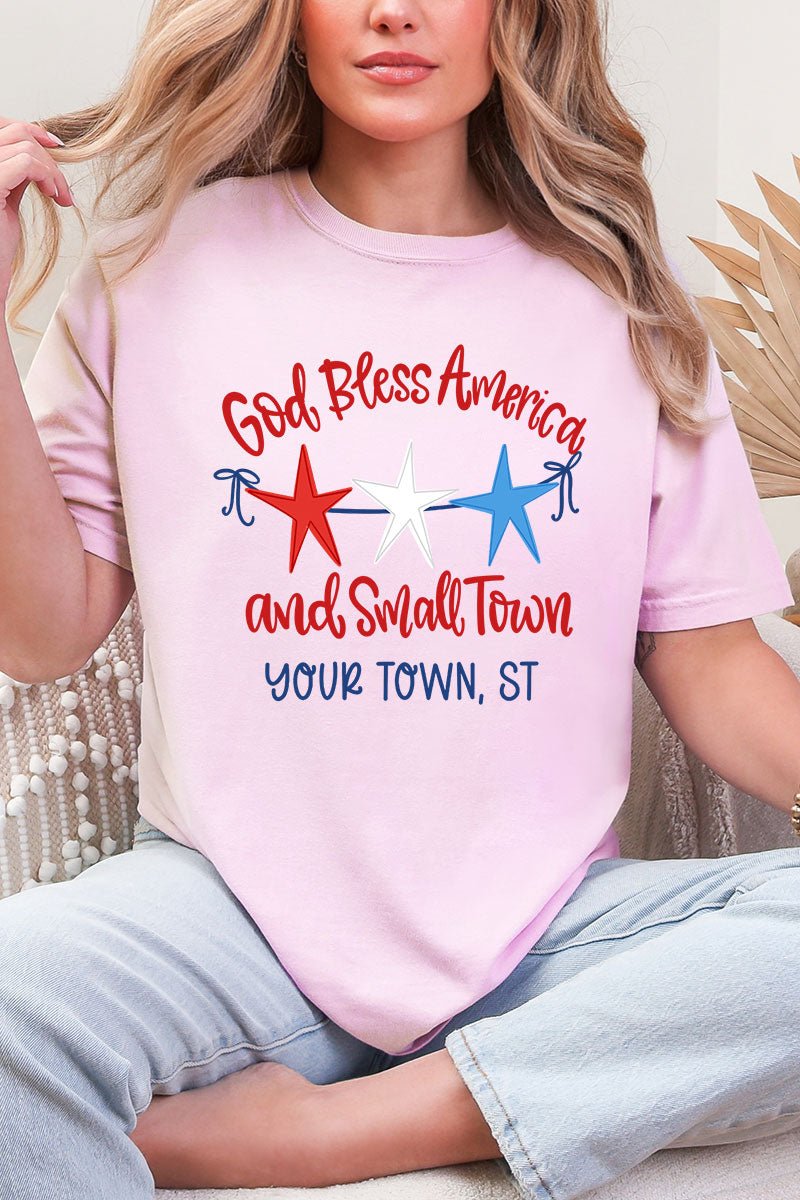 Personalized God Bless America And Small Town Comfort Colors Adult Ring - Spun Cotton Tee - Wholesale Accessory Market