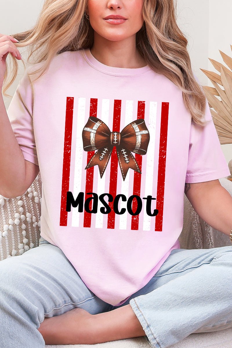Personalized Red & White Varsity Bow Comfort Colors Adult Ring-Spun Cotton Tee *Enter Mascot Name - Wholesale Accessory Market