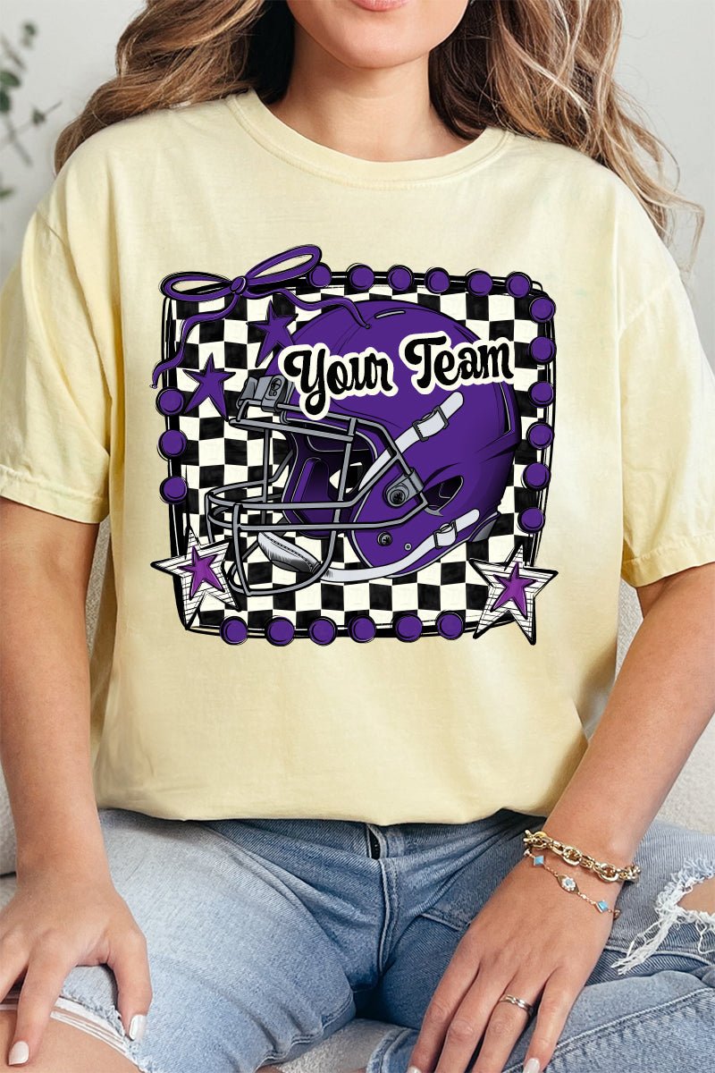 Doodle Purple Football Pride Comfort Colors Adult Ring - Spun Cotton Tee *Personalize Your Team Name - Wholesale Accessory Market