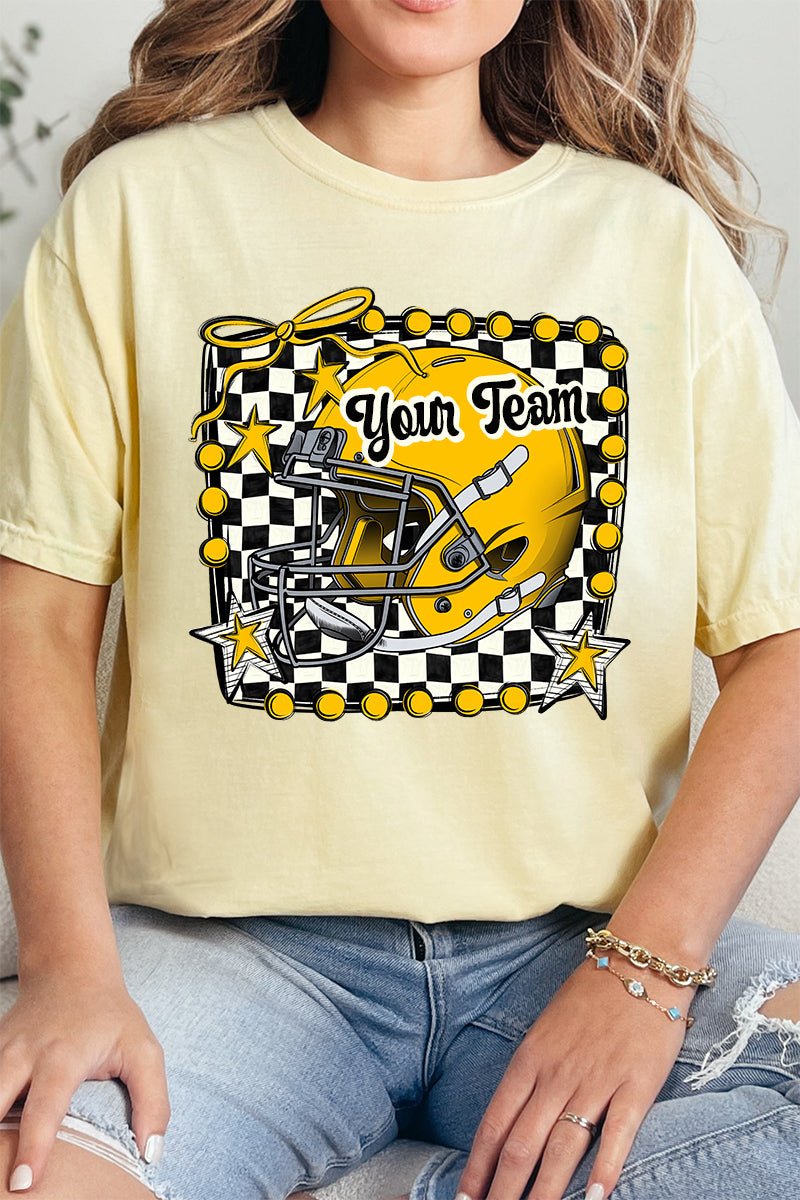 Doodle Yellow Football Pride Comfort Colors Adult Ring - Spun Cotton Tee *Personalize Your Team Name - Wholesale Accessory Market