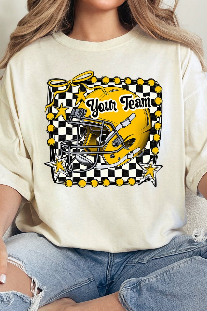 Doodle Yellow Football Pride Comfort Colors Adult Ring - Spun Cotton Tee *Personalize Your Team Name - Wholesale Accessory Market