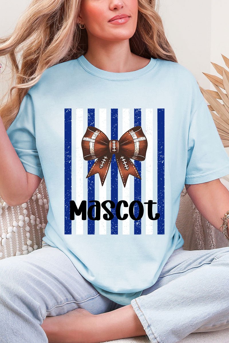 Personalized Blue & White Varsity Bow Comfort Colors Adult Ring-Spun Cotton Tee *Enter Mascot Name - Wholesale Accessory Market