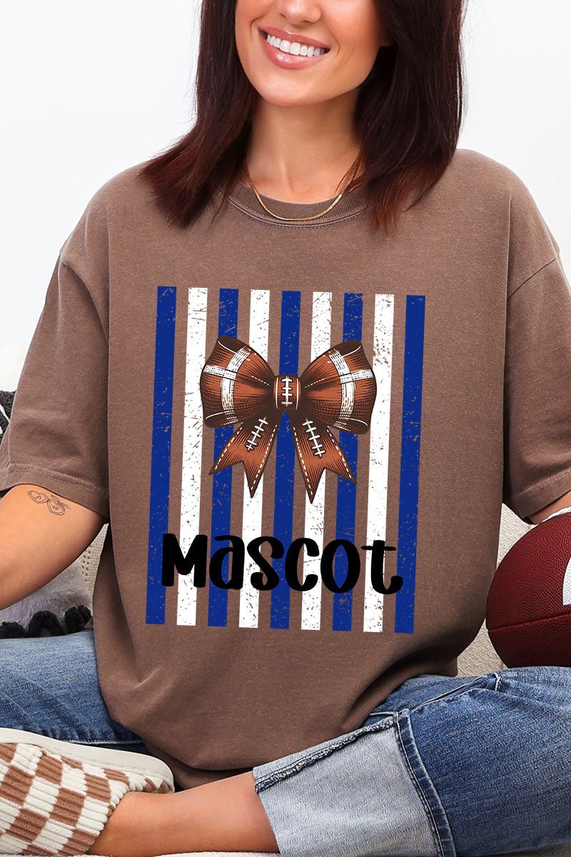 Personalized Blue & White Varsity Bow Comfort Colors Adult Ring-Spun Cotton Tee *Enter Mascot Name - Wholesale Accessory Market
