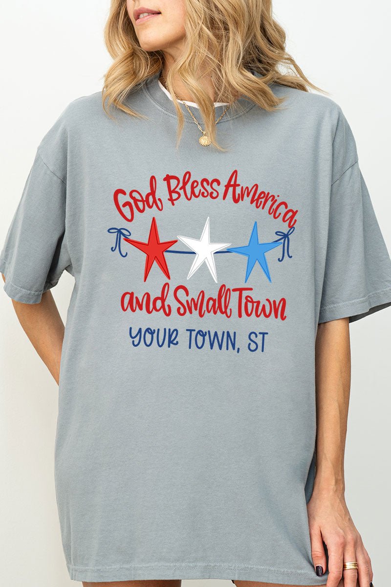 Personalized God Bless America And Small Town Comfort Colors Adult Ring - Spun Cotton Tee - Wholesale Accessory Market