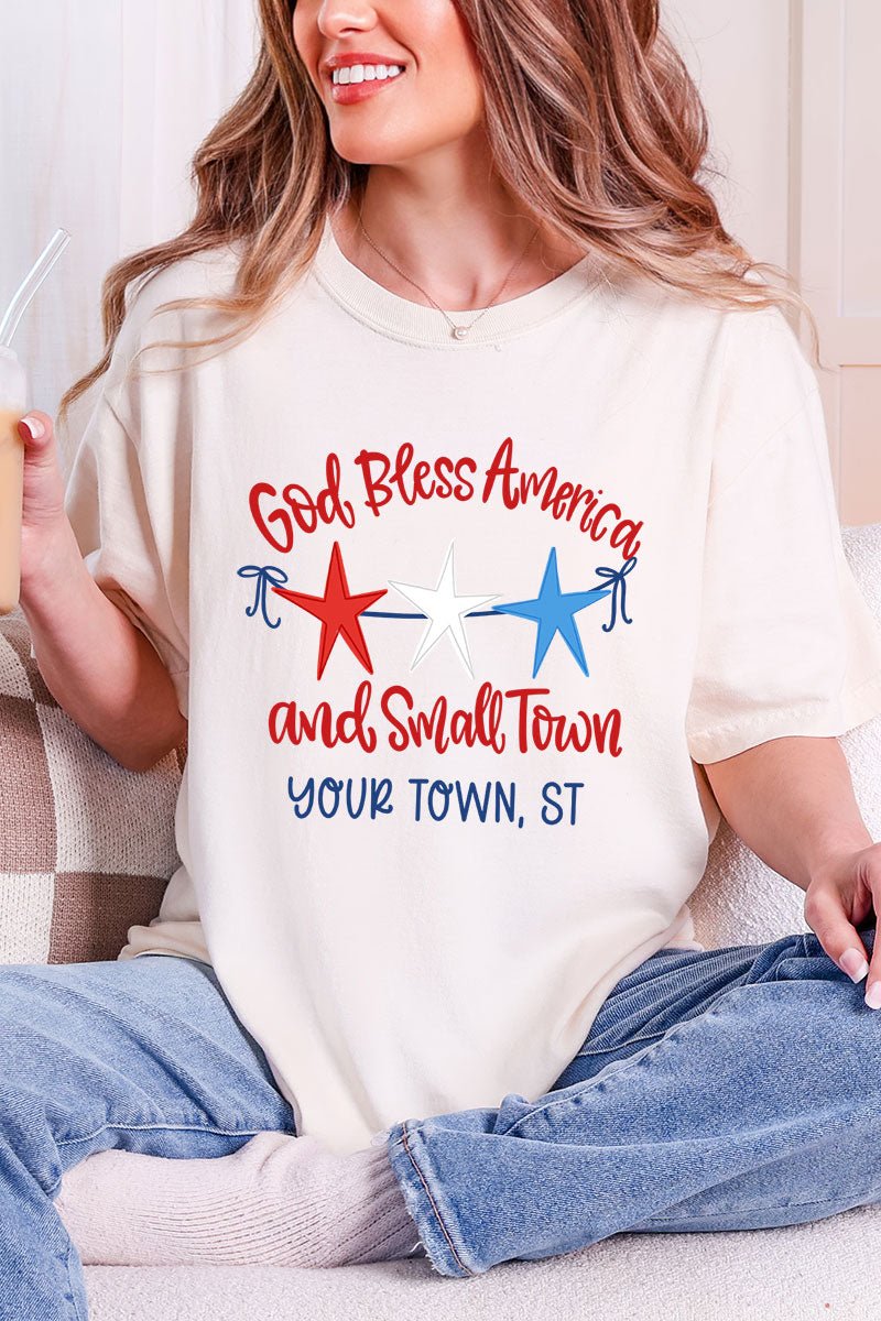 Personalized God Bless America And Small Town Comfort Colors Adult Ring - Spun Cotton Tee - Wholesale Accessory Market