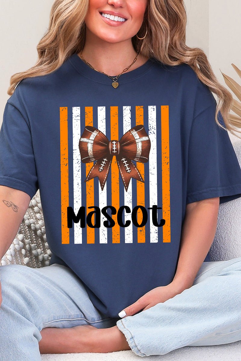 Personalized Fiery Orange & White Varsity Bow Comfort Colors Adult Ring-Spun Cotton Tee *Enter Mascot Name - Wholesale Accessory Market