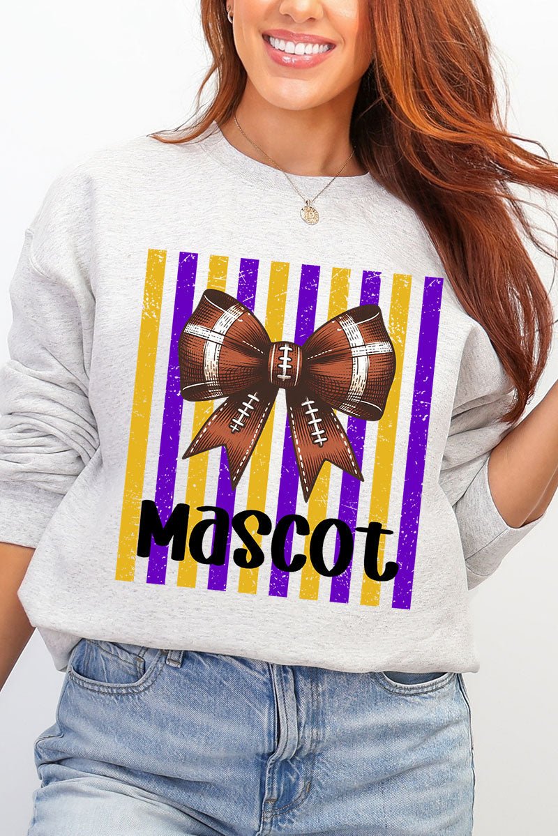 Personalized Purple & Yellow Gold Varsity Bow Heavy Blend Crew Sweatshirt *Enter Mascot Name - Wholesale Accessory Market