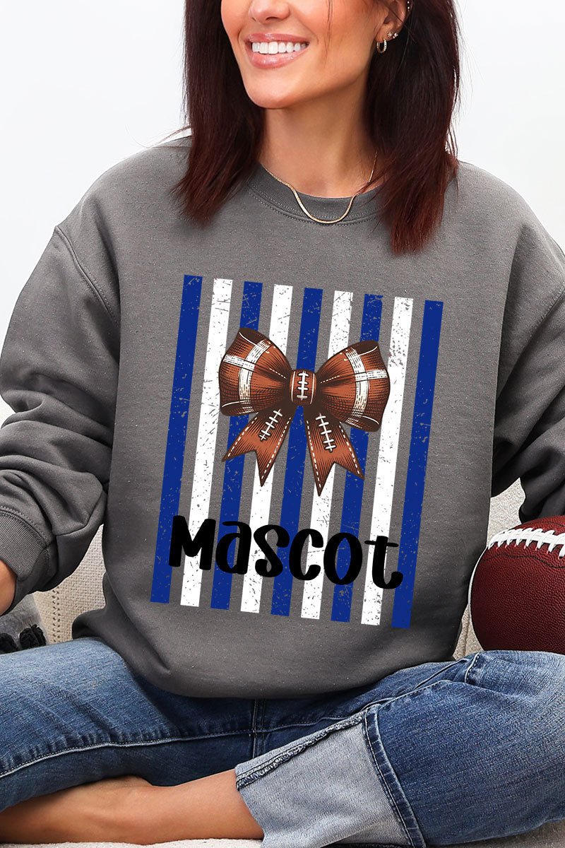 Personalized Blue & White Varsity Bow Heavy Blend Crew Sweatshirt *Enter Mascot Name - Wholesale Accessory Market