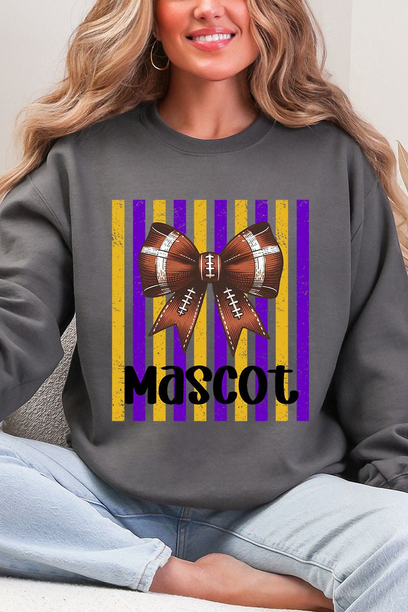 Personalized Purple & Yellow Gold Varsity Bow Heavy Blend Crew Sweatshirt *Enter Mascot Name - Wholesale Accessory Market