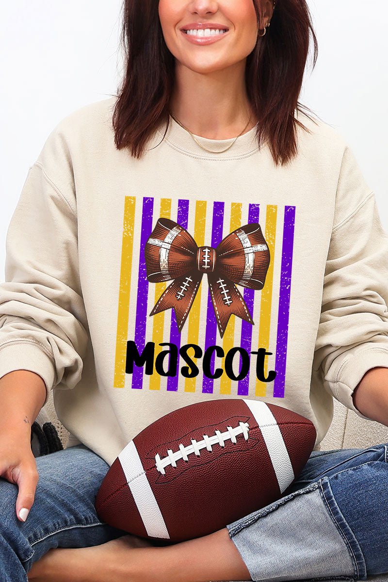 Personalized Purple & Yellow Gold Varsity Bow Heavy Blend Crew Sweatshirt *Enter Mascot Name - Wholesale Accessory Market
