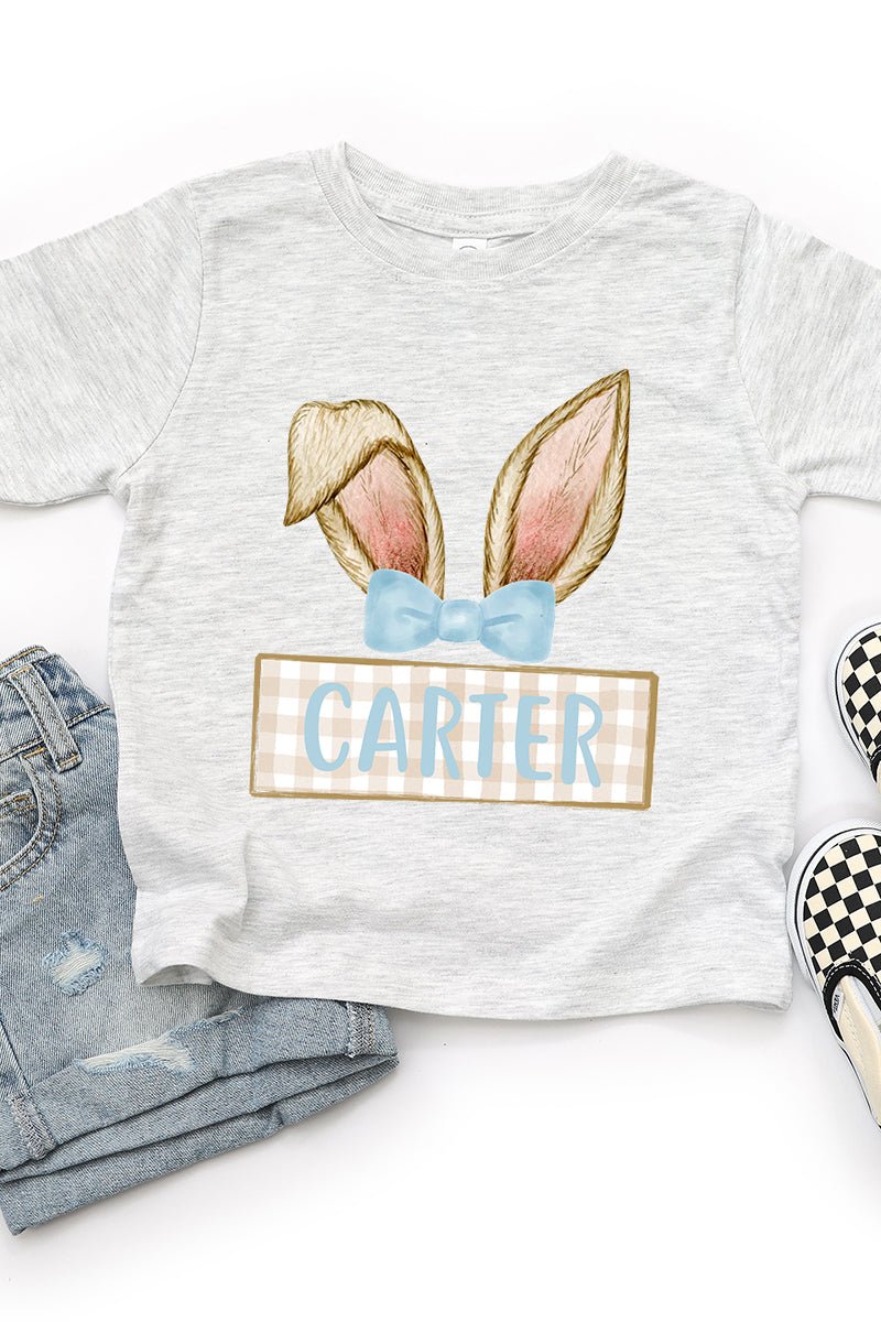 Toddler Personalized Blue Coquette Bunny Ears Fine Jersey Tee *Personalize Your Name - Wholesale Accessory Market