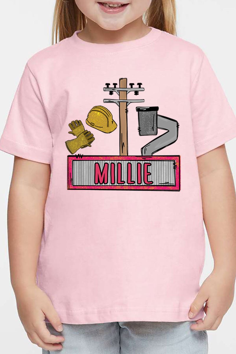 Toddler Personalized Pink Power Crew Kid Fine Jersey Tee *Personalize Your Name - Wholesale Accessory Market