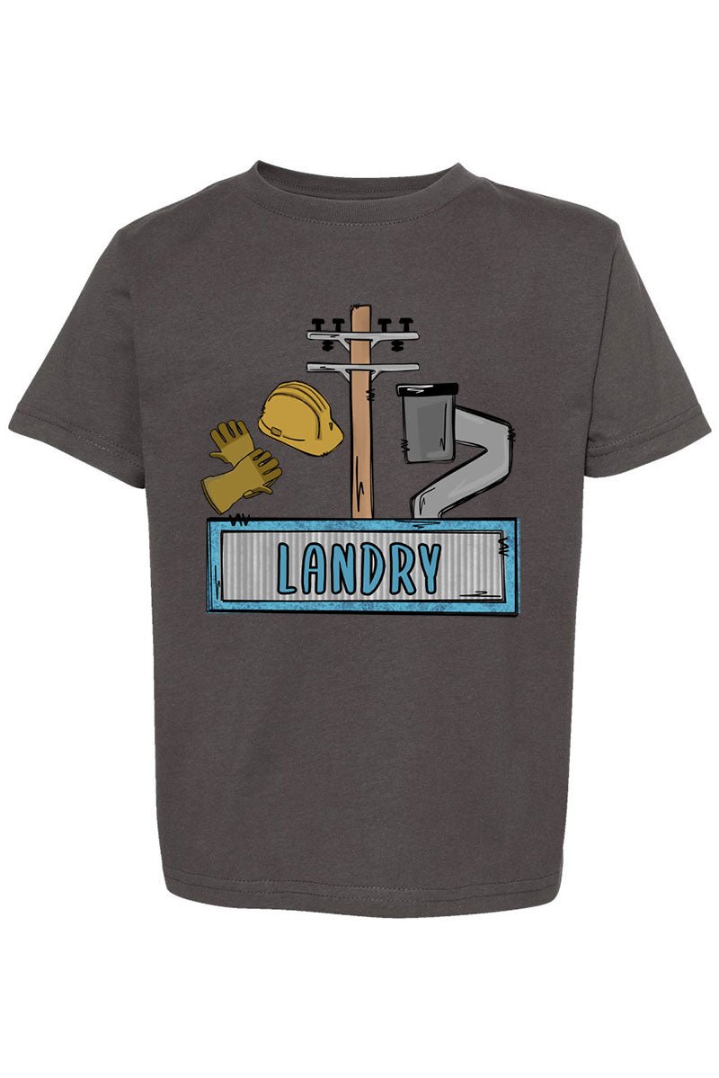 Toddler Personalized Blue Power Crew Kid Fine Jersey Tee *Personalize Your Name - Wholesale Accessory Market