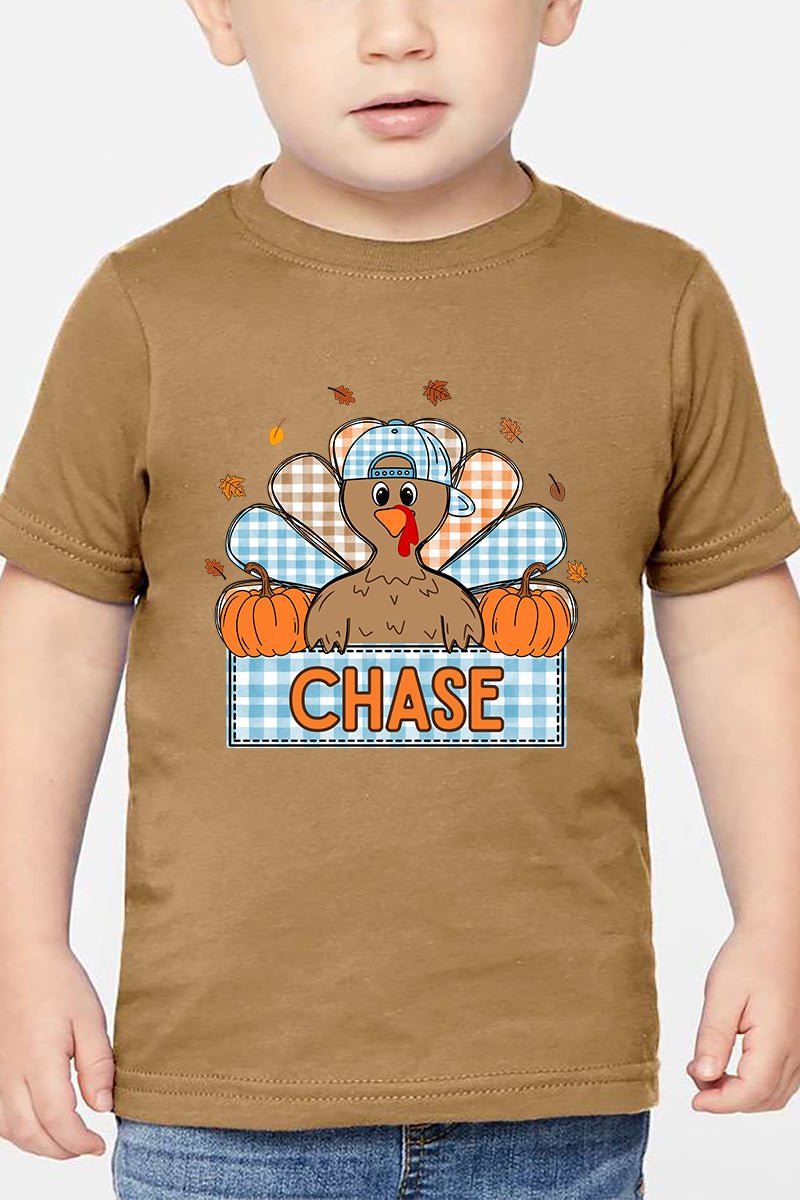 Toddler Personalized Plaid Turkey Tails Fine Jersey Tee *Personalize Your Name - Wholesale Accessory Market