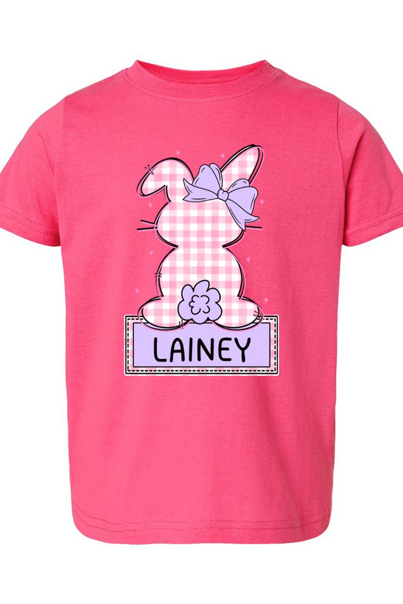Toddler Personalized Pink Gingham Bunny Fine Jersey Tee *Personalize Your Name - Wholesale Accessory Market