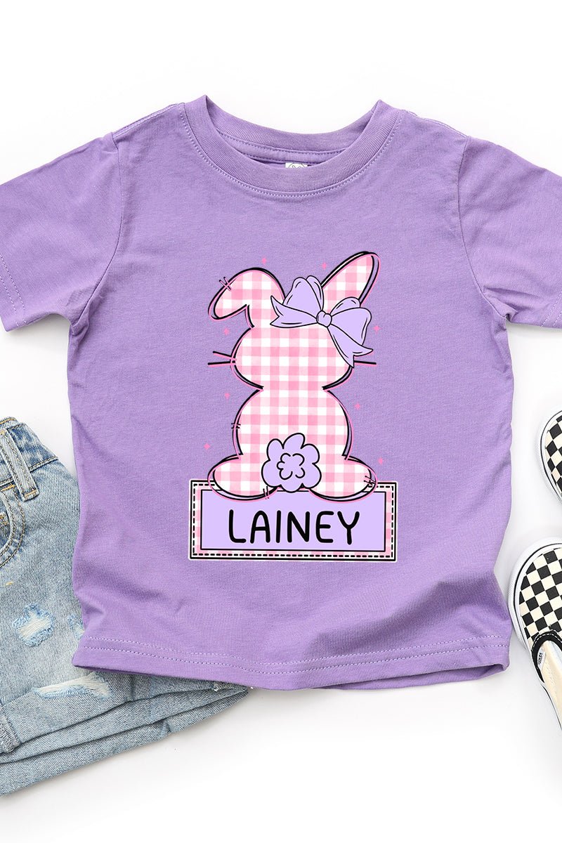 Toddler Personalized Pink Gingham Bunny Fine Jersey Tee *Personalize Your Name - Wholesale Accessory Market