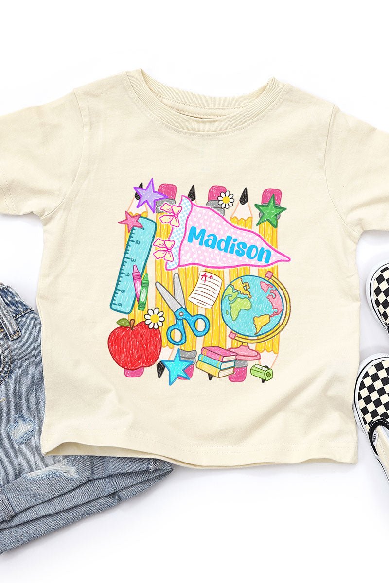 Toddler Personalized School Day Sketches Fine Jersey Tee *Enter Kid's Name - Wholesale Accessory Market
