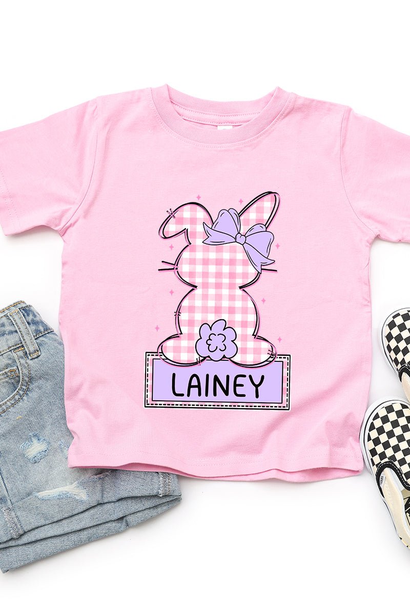 Toddler Personalized Pink Gingham Bunny Fine Jersey Tee *Personalize Your Name - Wholesale Accessory Market