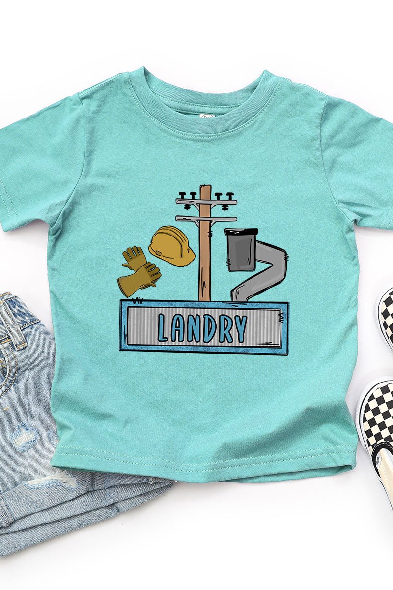 Toddler Personalized Blue Power Crew Kid Fine Jersey Tee *Personalize Your Name - Wholesale Accessory Market