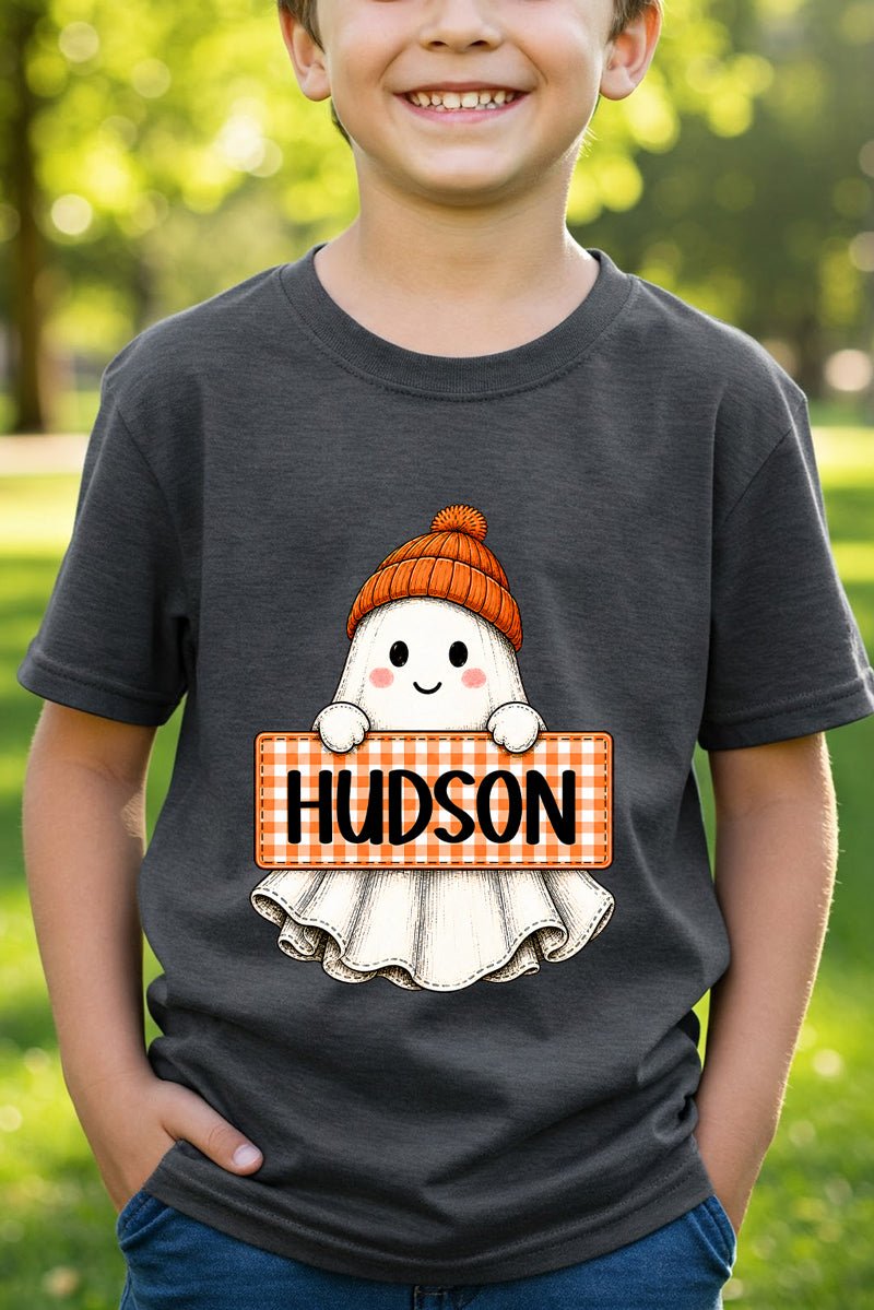Youth Personalized Gingham Ghost Short Sleeve Relaxed Fit T-Shirt *Enter Kid's Name - Wholesale Accessory Market