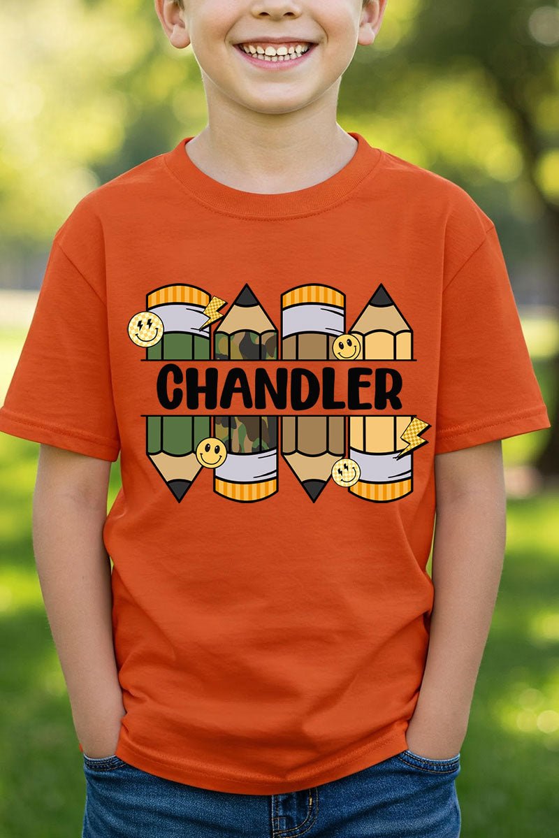 Youth Personalized Camo Pencil Pack Short Sleeve Relaxed Fit T-Shirt *Enter Kid's Name - Wholesale Accessory Market