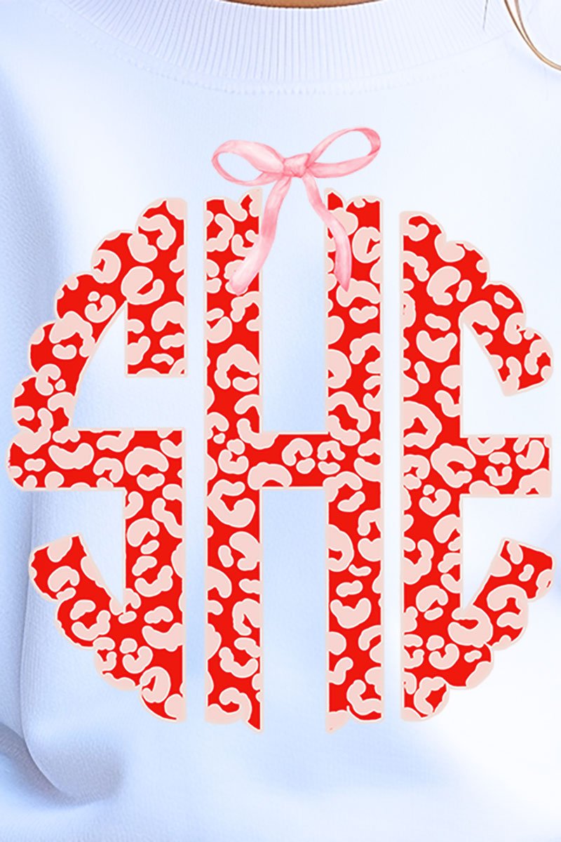 Youth Valentine Leopard 3 Letter Monogram Crew Sweatshirt - Wholesale Accessory Market