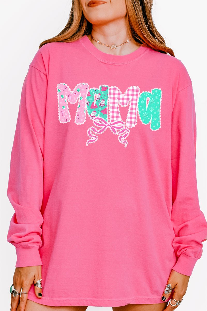 Pink And Preppy Christmas Custom Name Comfort Colors Heavyweight Long Sleeve T-Shirt *Personalize Your Name - Wholesale Accessory Market