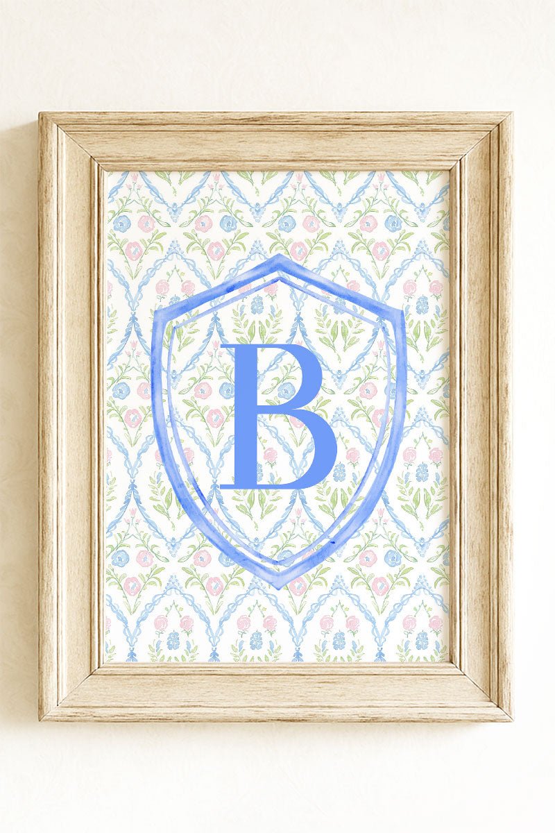Grandmillennial Monogram Crest Ready To Frame Canvas Print *Choose Your Initial - Wholesale Accessory Market