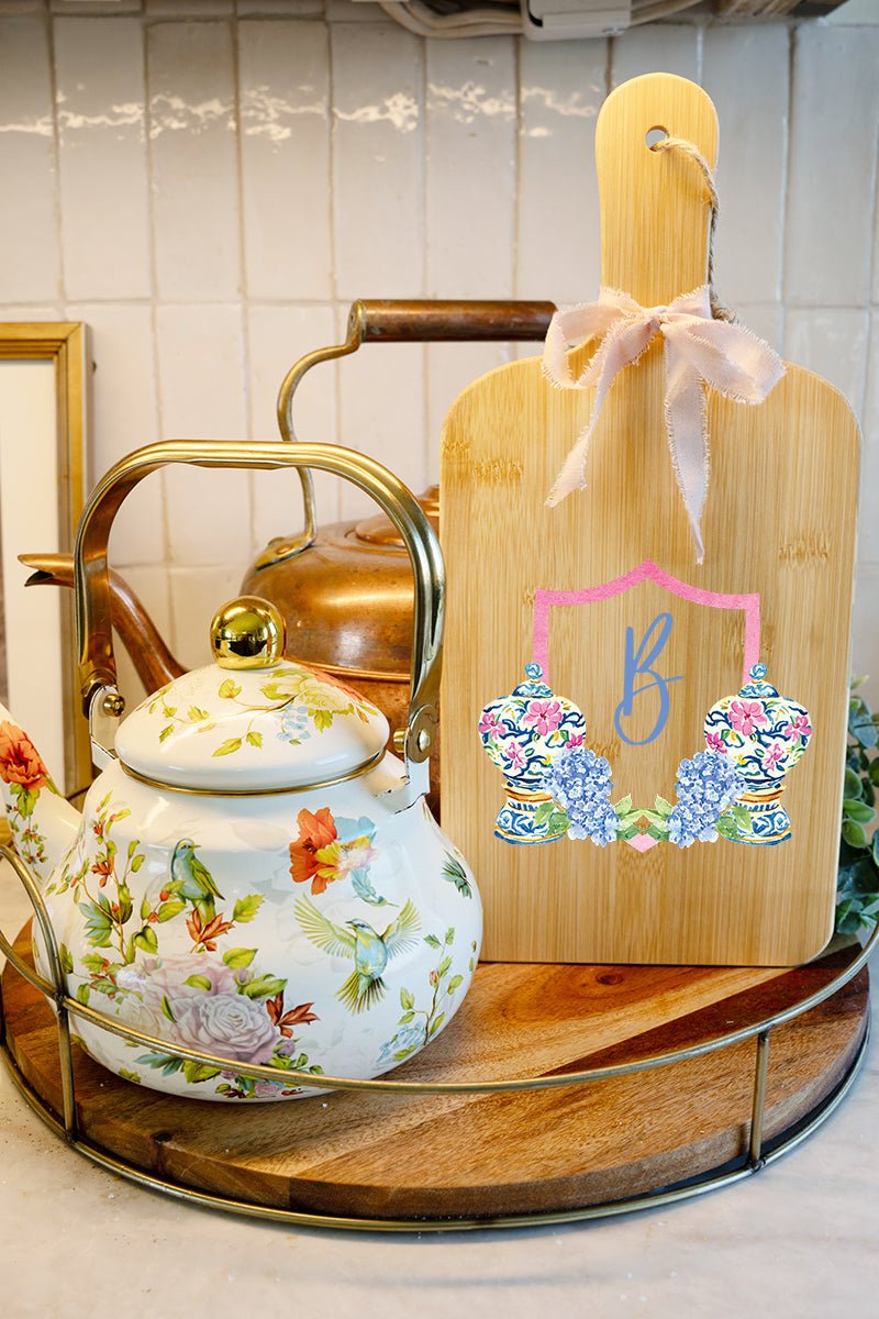 Personalized Preppy Petals Ginger Jars Wood Cutting Board *Choose Your Initial - Wholesale Accessory Market
