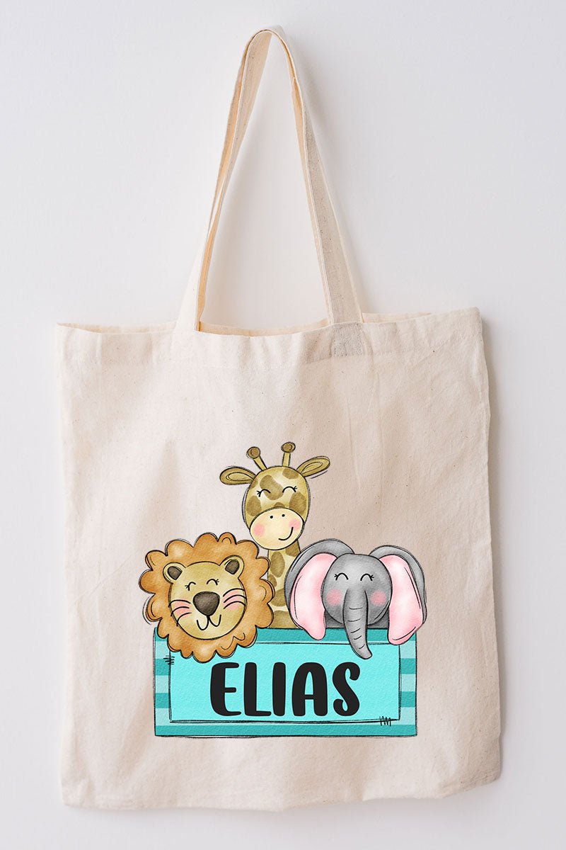 Personalized Blue Zoo Trio Small Canvas Tote *Personalize Your Name - Wholesale Accessory Market